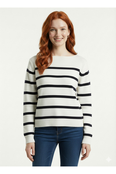 Neden Tekstil Γυναικείο ριγέ πλεκτό μακρυμάνικο πουλόβερ