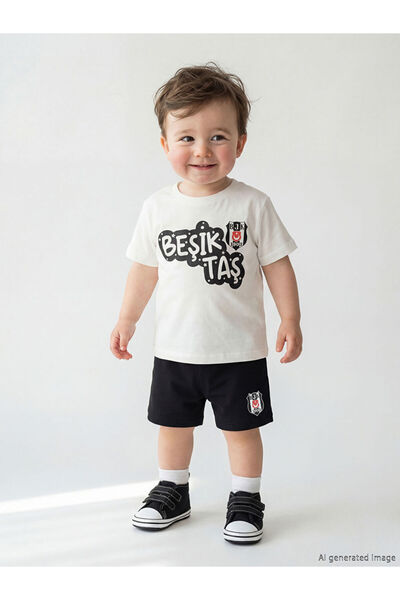 LC Waikiki LCW baby Beyaz Beşiktaş Lisanslı Erkek Bebek Tişört Ve Şort Takım