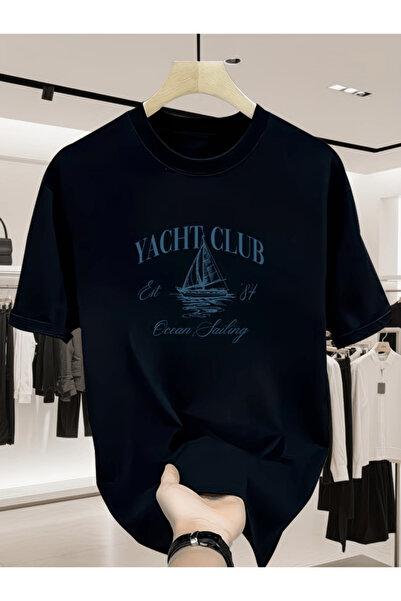 one button Tricou supradimensionat premium cu imprimeu Yacht Club