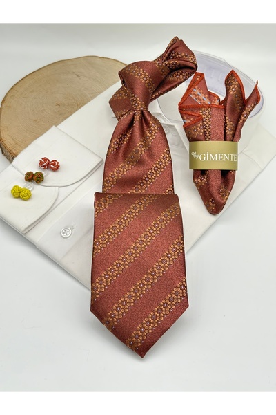Gutiero Classic Tie with Orange Patterned Handkerchief