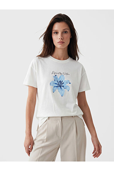 LC Waikiki White Printed Cotton Women's T-Shirt
