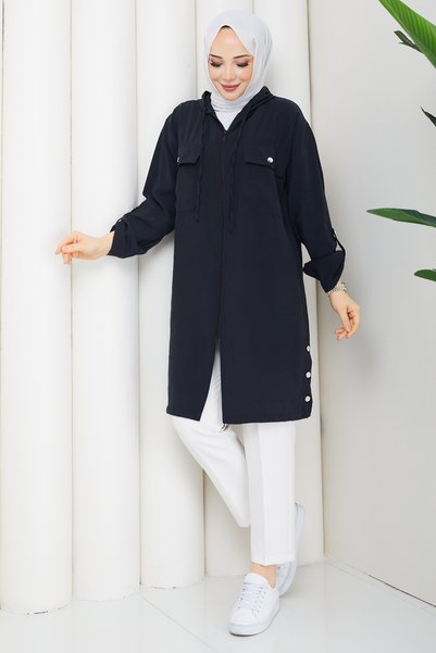 Pamuk Butik Women's Side Button Detailed Zipper Closure Cap