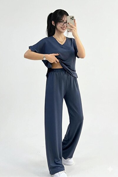 EmcyFiora Women's Casual Chic Modal Tracksuit Set – Oversized Top & Wide-Leg ...