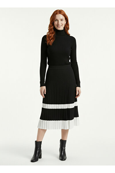 Neden Tekstil Γυναικεία μαύρη και λευκή χρωματική μπλοκαρισμένη μίντι φούστα ...