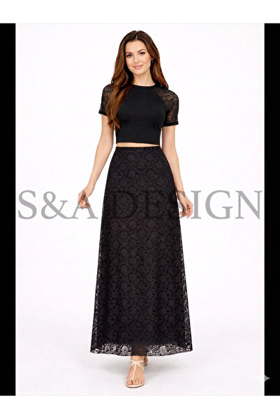 S&A DESIGN Δαντελένια ελαστική φούστα υψηλής ποιότητας με ψηλή μέση, άνετη κα...