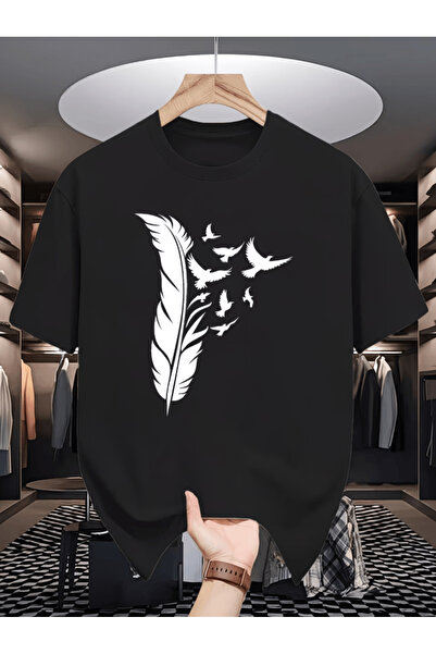 one button Tricou supradimensionat premium cu imprimeu Mr. Feather And Flying...