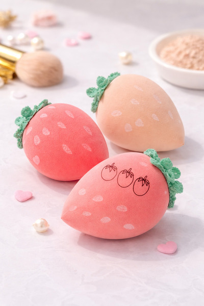 Artopio 3'lü Çilek Tasarımlı Makyaj Süngeri Seti – Yumuşak Beauty Blender