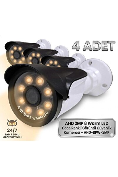 Adetaş Güvenlik 4 ADET AHD 2MP 8 Warm LED Gece Renkli Görüntü Güvenlik Kamera...