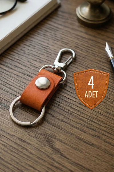 4 Adet Gerçek Deri - Çıtçıtlı ve Kancalı Anahtarlık Minimal Tiny - Turuncu
