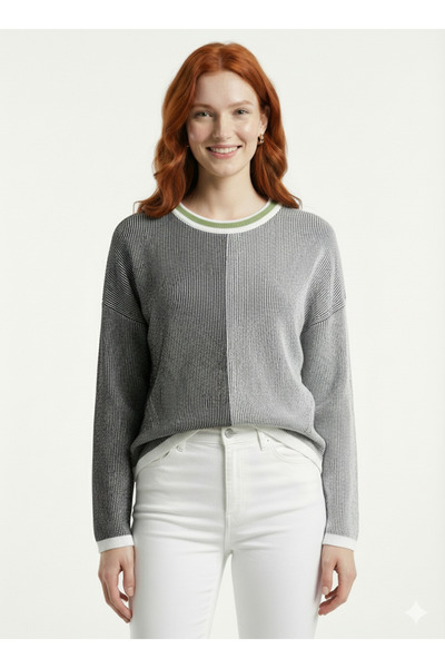 Neden Tekstil Γυναικείο μαύρο και λευκό πλεκτό πουλόβερ με λαιμόκοψη ποδηλάτου