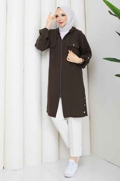 Pamuk Butik Women's Side Button Detailed Zipper Closure Cap
