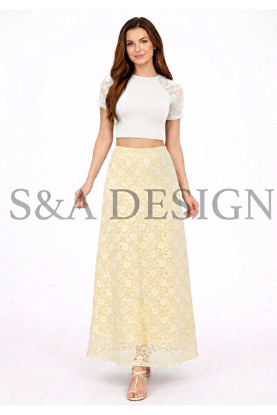 S&A DESIGN Δαντελένια ελαστική φούστα υψηλής ποιότητας με ψηλή μέση, άνετη κα...