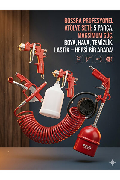 Bossra 5'li Havalı Alet Seti Boya Tabancası Mazotlama Hava Üfleme Lastik Şişi...