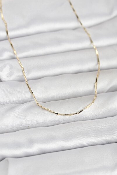 Butik CM 14K Gold Renk Çubuk Kesme Zincir Model 60 cm Kadın Kolye