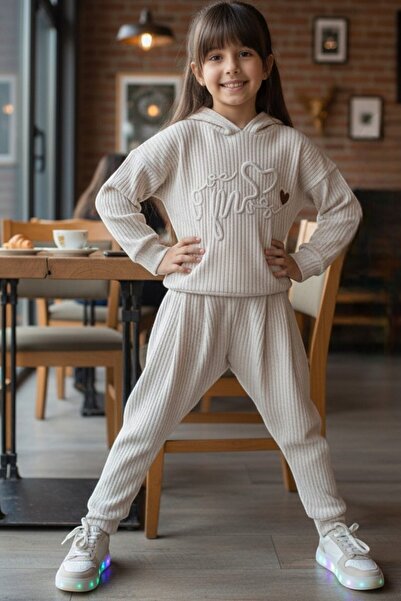 QUB CLUB Момичешки рипсен анцуг комплект от първокласно качество с плюшено мече