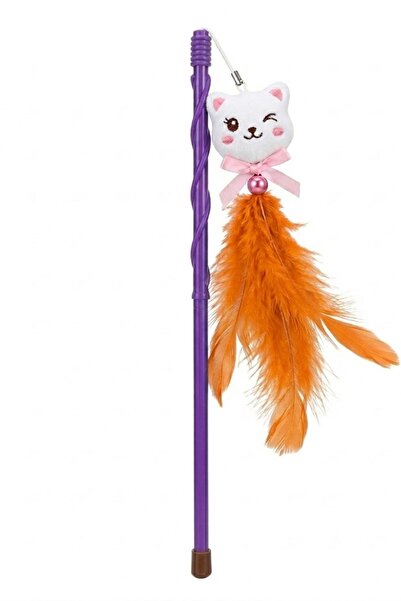 Lunaev Plush figured and orange feathered cat play rod