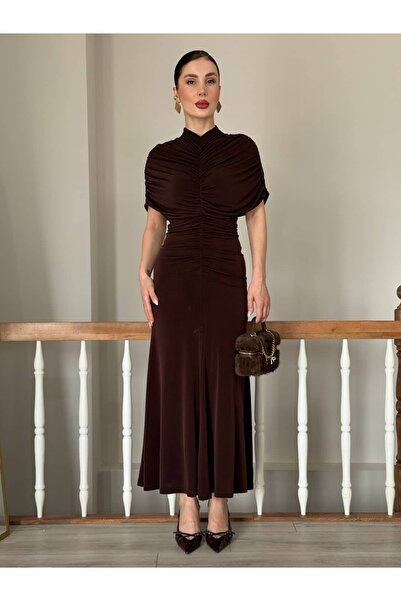 YK FASHION Omuz Detaylı Sıfır Kol Elbise