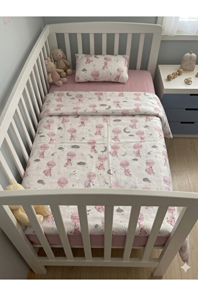 Fronte Home Sevimli Pembe Balon Hayvan Desenli %100 Pamuklu Bebek Nevresim Ta...