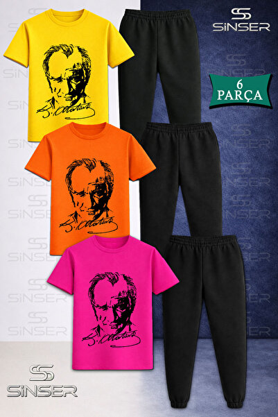 SS SİNSER Παιδικό σετ φόρμας με μπλουζάκι ATATURK SIGNATURE ΜΑΥΡΟ 3 τεμαχίων