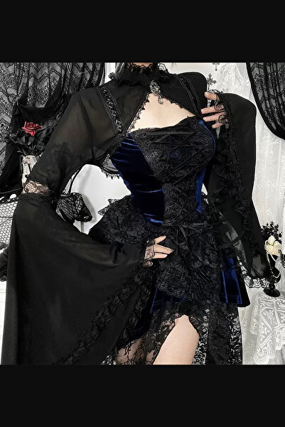 Giraffe Büstiyer Bluz Şifon Gömlek Dantel Transparan Üst Ceket Gotik Retro