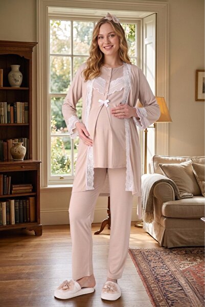 Lohussa New Season Beige Lace Detailed Summer 100% Cotton Special Design Mate...