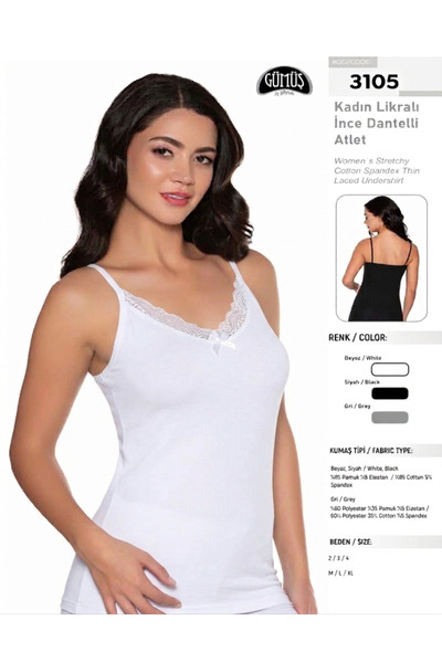 BENALİ Underwear (3 Pcs) Silver Lycra Thin Straps Lace Front Athlete Undershirt