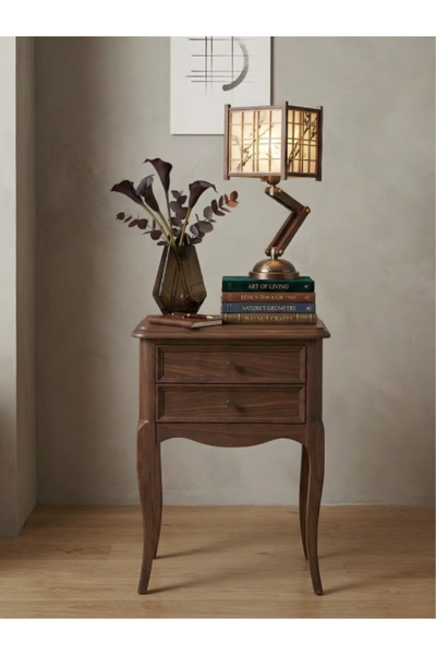 Woodenbend Oslo Ahşap Ceviz Rengi Rustik Komodin Yüksek Ayaklı Dekoratif Coun...