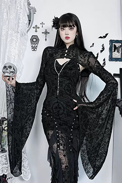 Giraffe Büstiyer Bluz Şifon Gömlek Dantel Transparan Üst Ceket Gotik Retro