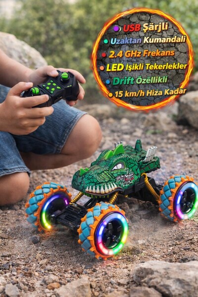 TOYFEST USB Şarjlı Kumandalı Drift Dinozor Araba 1:14 2.4 GHz Işıklı Hızlı Uz...