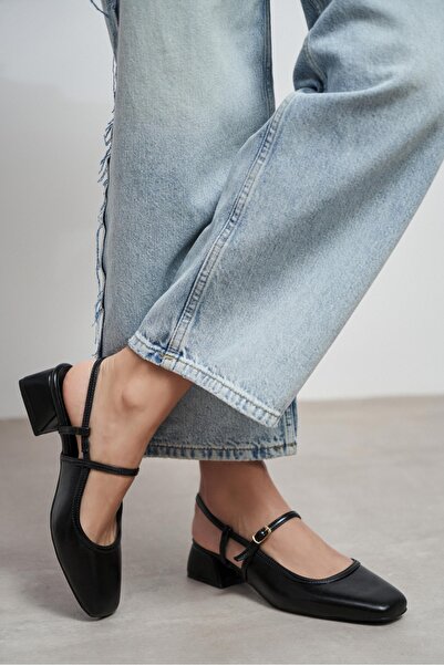 NİŞANTAŞI SHOES Natalia Μαύρες Ρουστίκ Γυναικείες Μπαλαρίνες Mary Jane με Λεπ...