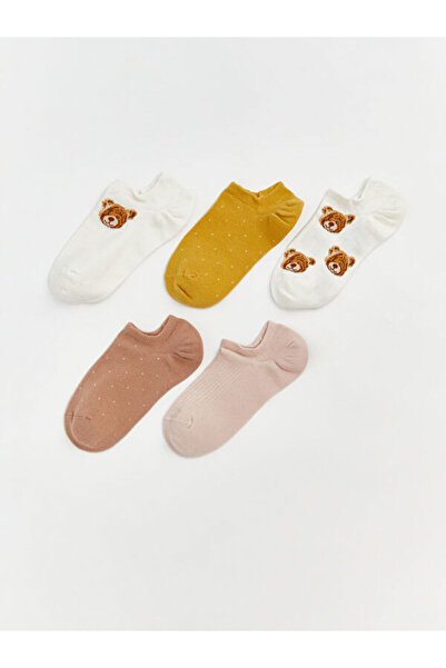 LC Waikiki Rmz Gi̇yi̇m Farkiyla Embroidered Women's Sneaker Socks 5-Pack