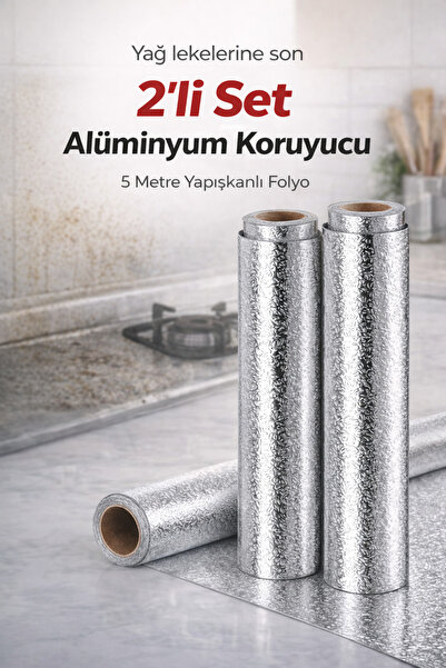 Yenilig 2’li Set 5 Metre Yapışkanlı Alüminyum Folyo | Yağ ve Kir Koruyucu Mut...