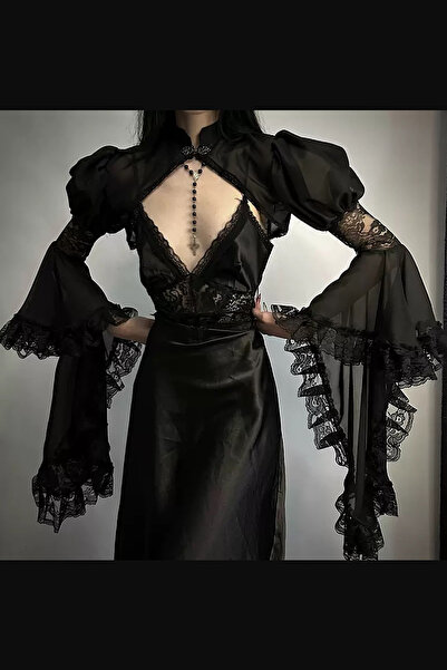 Giraffe Büstiyer Bluz Şifon Gömlek Dantel Transparan Üst Ceket Gotik Retro