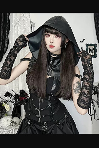 Giraffe Suni Deri Yarım Üst Ceket Gotik Retro