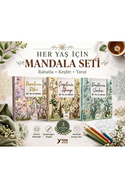 Yuva Yayınları Mandala Boyama Kitabı Seti 3 Kitap Set Bez Çanta Hediyeli