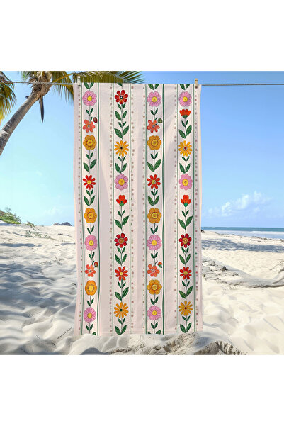 Piloji Retro Floral Illustration Patterned Beach Towel 75X150 cm - Boho Style...