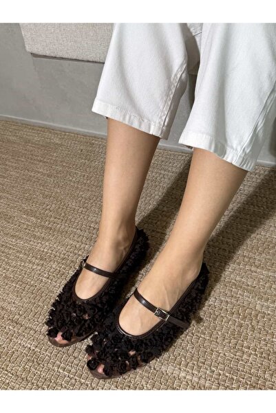 diclepolat Γυναικεία παπούτσια μπαλαρίνας από τούλι με λεπτομέρειες σε καφέ λ...