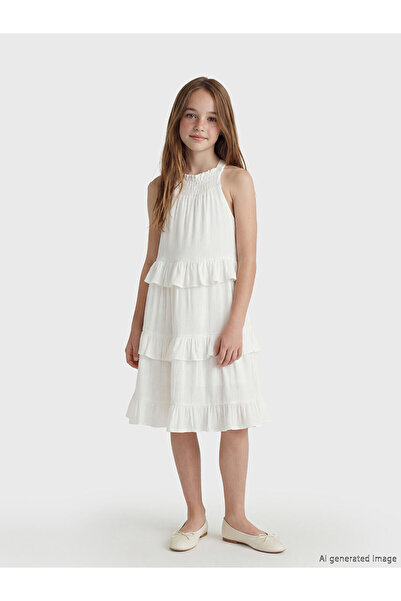 LC Waikiki Nevavm Halter Collar Ruffle Girls' Dress with Difference
