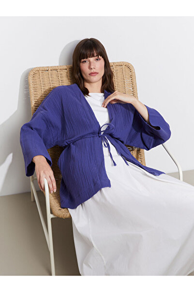 LC Waikiki Γυναικείο κιμονό MG TRENDEN Purple Γιακάς σάλι oversized Muslin