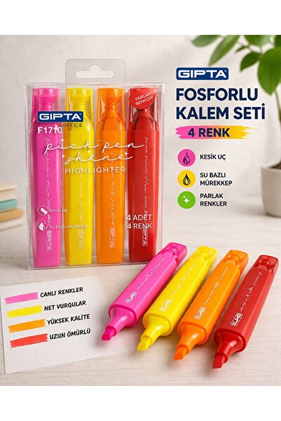 Gıpta Fosforlu Kalem Seti 4 Renk Bez Çanta Hediyeli model 5