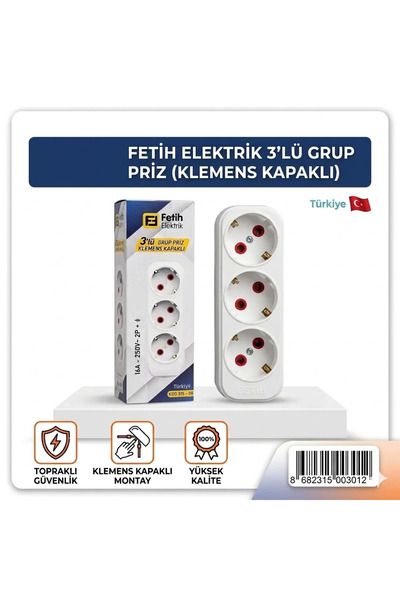 FETİH Elektrik 3'lü Grup Priz Klemensli Topraklı Kablosuz Dişi Fiş Priz Golya...