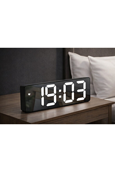 KENLY LED Dijital Masa Saati Aynalı Termometre Alarm Takvimli Modern Saat Ada...