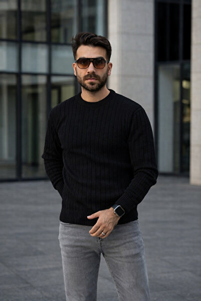 beuivo Men's Crew Neck Striped Winter Knitwear Long Sleeve Sweater