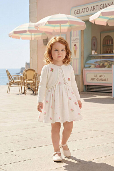 Pamina Girl's Dress - White - Embroidered with Flowers with a Jacket