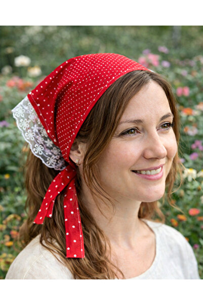 Mufincollection Τριγωνική μπαντάνα με δαντέλα και πουά – Βαμβακερή κομψή κορδ...