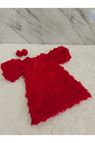 Elwirababyboutiqe κόκκινο τρισδιάστατο φόρεμα με τριαντάφυλλα