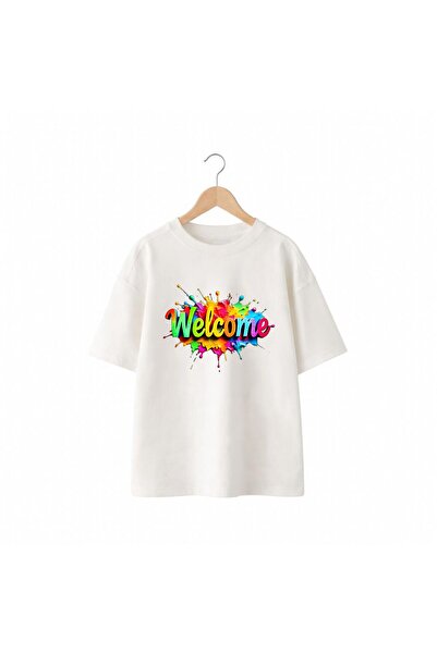 playwear Μπλουζάκι Welcome με στάμπα, 100% βαμβακερό, oversized, με χαλαρή κα...