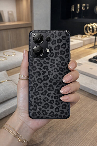 OVADA Redmi Note 13 Pro 4G Uyumlu Siyah Leopar Desenli Telefon Kılıfı