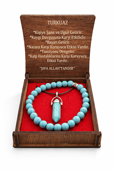 Beksy Accessory Doğal Taş Bileklik ve Kolye Seti - Ahşap Hediye Kutulu - [Taş...