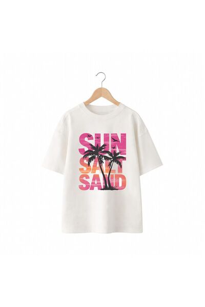 playwear Tricou cu decolteu rotund, 100% bumbac, cu imprimeu Sun Salt Pink Te...
